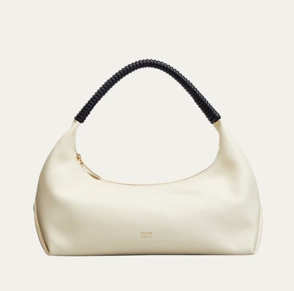 KHAITE Remi Cream Calfskin Leather Hobo Shoulder Bag Black Handle $1400